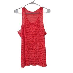 Brooks Women's Neon Orange & Red Poly/Spandex Run Happy Running Tank Top EUC